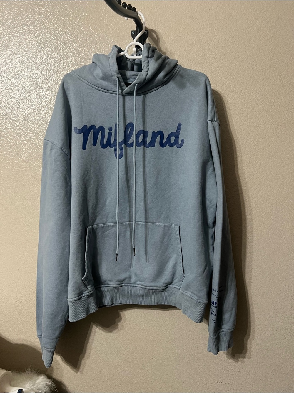 Mifland Hoodie Men's 2XL Blue Logo Graphic Cotton Fleece
Pullover Pockets.